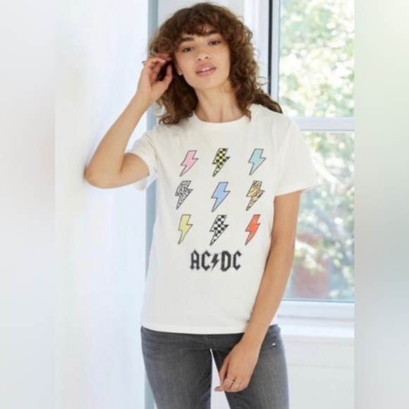 ACDC | Tops | Acdc Lightning Bolt Boyfriend Short Sleeve Graphic Women ...